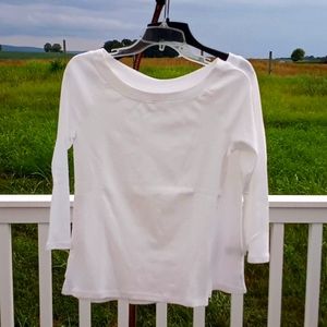 Two Brand New Talbots White Cotton 3/4 Sleeve Tees Size Petite Small